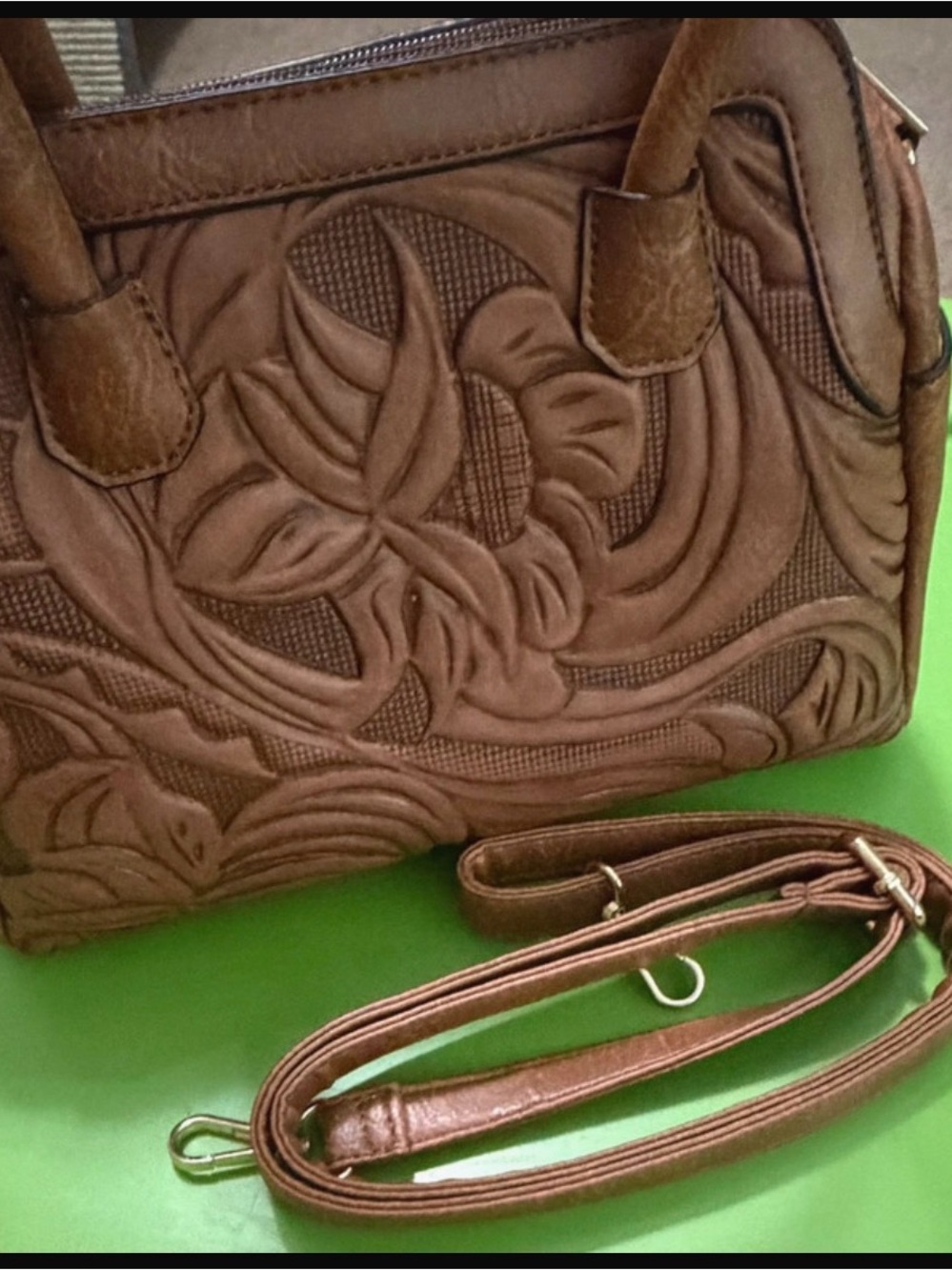 Brown Floral-Embossed Women's Satchel Bag